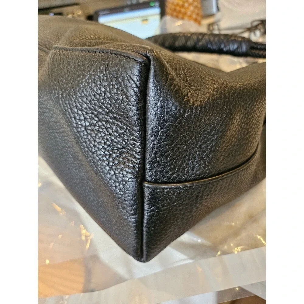 Tory Burch Leather Hobo Bag Braided‎ Handle Designer Purse Black